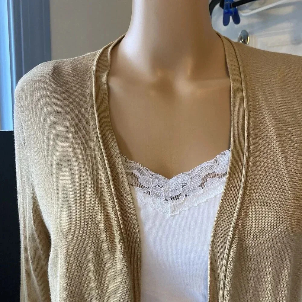 Grace Perfect Fit Women’s Open Cardigan Sz M Soft Casual Viscose Tan 3/4 Sleeve - Picture 7 of 11